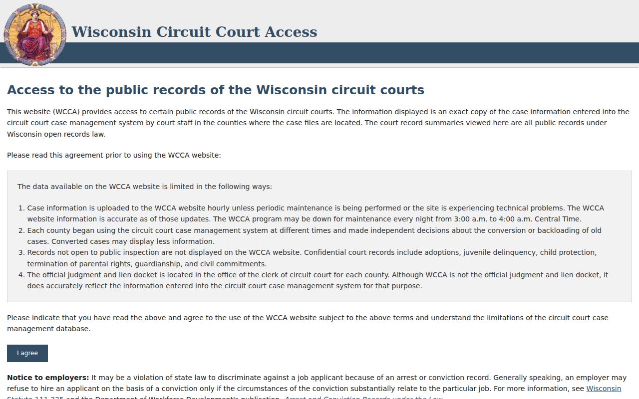 Vilas County criminal court case WCCA search fields