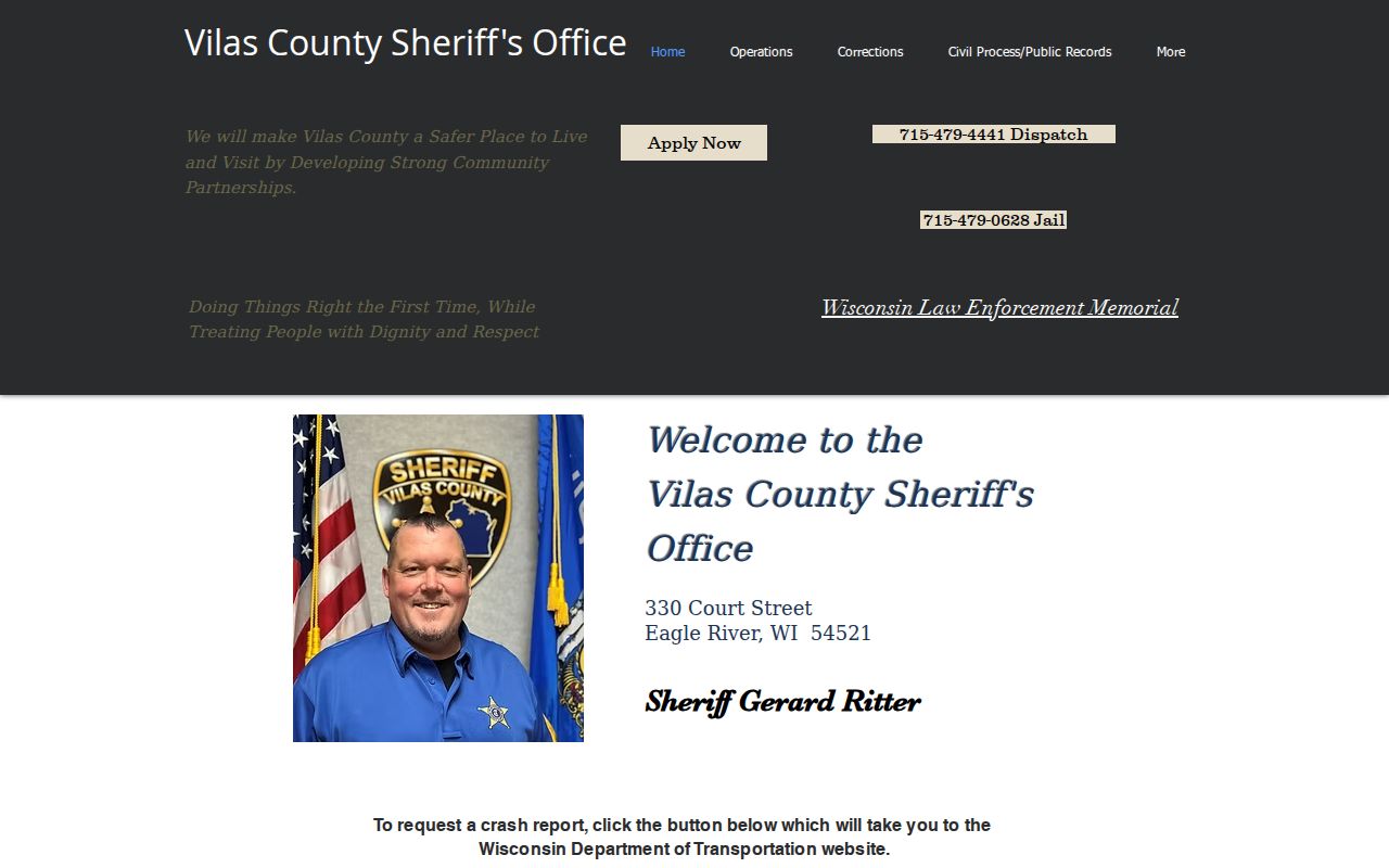 Vilas County criminal history records at the Sheriff Justice Center